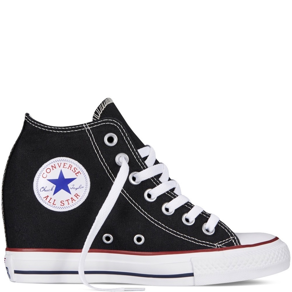 SUPER RARE, Converse Chuck Taylor Lux Mid Wedge Black Sneakers, Size 5, fits 6